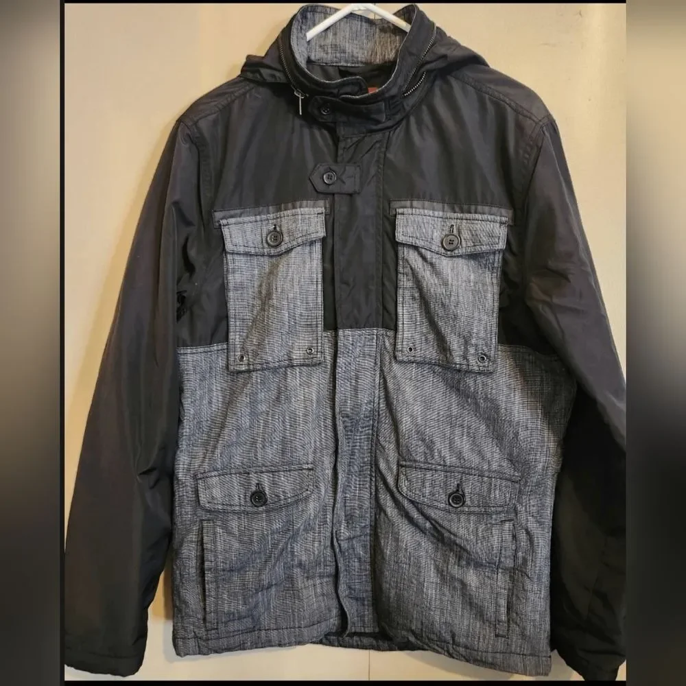 O47 Civil Society Men's Two-Tone Black and Gray Hooded Field Jacket - Picture 1 of 13
